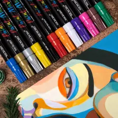 12 Colors Permanent Paint Markers Medium Tip Never Fade Quick Drying and Waterproof Marker Set for Metal, Wood, Fabric, Tire, Stone, Canvas, Mugs, Glass, DIY Craft