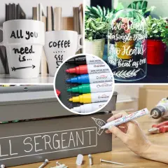 6 Colors Permanent Oil Based Paint Markers, Medium Tip, Quick Dry and Waterproof Assorted Color Marker for Metal, Wood, Fabric, Plastic, Rock Painting, Stone, Mugs, Canvas, Glass