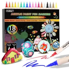 18 Colors Dual Tip Acrylic Paint Pens, Paint Pens Paint Markers With Extra Fine Tip and Brush Tip for Wood, Rock, Plastic, Glass, Ceramic, Canvas, Paper.Paint Markers for DIY Craft and Gifts.