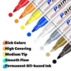 8 Colors Permanent Paint Markers Paint Pens for Plastic Metal,Oil Based Paint Marker Pens Set, Quick Dry & Waterproof, Oil Paint Pen Paint Markers for Glass, Wood, Rock Painting, Tire, DIY Craft,
