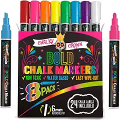 Dry Erase Marker Pens for Chalkboards, Signs, Windows, Blackboard, Glass, Mirrors - Chalkboard Markers with Reversible Tip (8 Pack) - (Multicolored, 6mm)