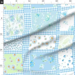 Various Fabrics by the Yard or Fat Quarter Gingham Cheater Quilt Lime Green Beach Patchwork Blue White Floral Cottage Core Large Scale Custom Printed Fabric by Spoonflower