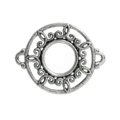 Round Filigree Connector 26x21mm Pewter Antique Silver Plated (1-Piece)