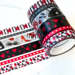 FOILED Valentine's Romantic Red & Black Hearts Bachelorette Washi Tape Set (#W050)