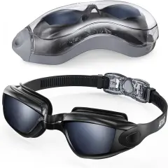 Swim Goggles, Swimming Goggles No Leaking Full Protection Adult Men Women Youth Dark Black