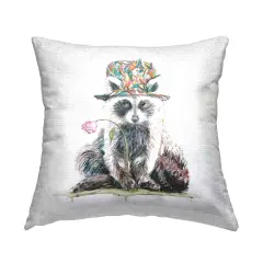 Stupell Industries Raccoon Hat Pink Flower Outdoor Printed Pillow