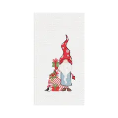 27" x 18" Christmas Holiday Gnome with Presents Gifts Embroidered & Waffle Weave Cotton Kitchen Dish Towel