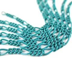 Turquoise Blue Enamel Figaro Curb Chain (3') (C917)