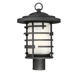 Nuvo Lansing 1-Light 17" Post Lantern w/ Etched Glass in Textured Black Finish