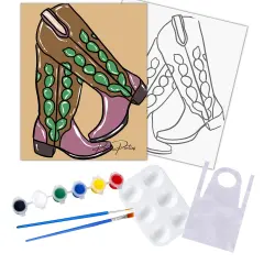 "Cowgirl Boots" DIY Canvas Art Kit for Adults Beginner, Acrylic Paint Size 11x14 inch