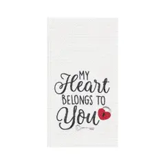 Valentine's Day "Heart Belongs To You" Embroidered Waffle Weave Kitchen Dishtowel