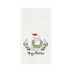 27" x 18" "Meowy Christmas" Sentiment Featuring Cat in Santa Hat Embroidered & Waffle Weave Kitchen Dish Towel