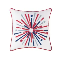 Patriotic Red White & Blue Tufted Fireworks Accent Throw Pillow, 16" x 16"