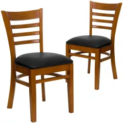 Emma and Oliver 2 Pack Ladder Back Wooden Restaurant Chair BlackVinyl/Cherry