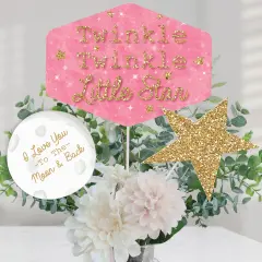 Big Dot of Happiness Pink Twinkle Twinkle Little Star - Baby Shower or Birthday Party Centerpiece Sticks - Table Toppers - Set of 15