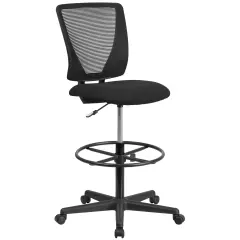 Emma and Oliver Ergonomic Mid-Back Mesh Drafting Chair with Fabric Seat and Adjustable Foot Ring Black