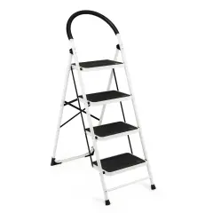 4-Step Folding Ladder with Anti-Slip Pedal Platform and Rubber Support