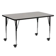 Emma and Oliver Mobile 24x60 Rectangle HP Laminate Adjustable Activity Table Gray
