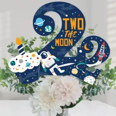 Big Dot of Happiness 2nd Birthday Two The Moon - Outer Space Second Birthday Party Centerpiece Sticks - Table Toppers - Set of 15
