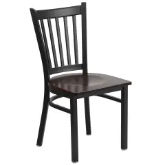 Emma and Oliver Vertical Back Metal Restaurant Dining Chair Walnut/BlackMetal