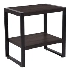 Emma and Oliver Wood Grain Finish End Table with Metal Frame Charcoal