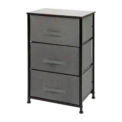 Emma and Oliver 3 Drawer Vertical Storage Dresser with Wood Top & Fabric Pull Drawers Black/Gray
