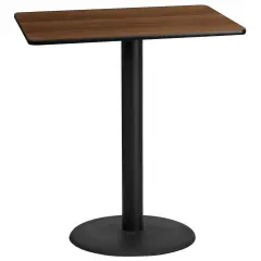 Emma and Oliver 30"x42" Rectangular Laminate Bar Table with 24" Round Base Walnut