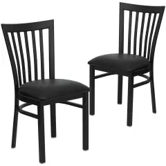 Emma and Oliver 2 Pack School House Back Metal Restaurant Chair BlackVYL/BlackMetal