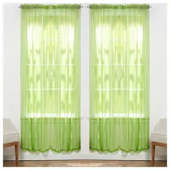 J&V TEXTILES 4-Pack Value: Solid Sheer Window Curtain Panels Lime Green