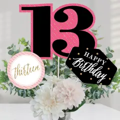 Big Dot of Happiness Chic 13th Birthday - Pink, Black and Gold - Birthday Party Centerpiece Sticks - Table Toppers - Set of 15
