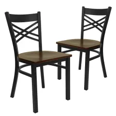 Emma and Oliver 2 Pack "X" Back Metal Restaurant Chair Mahogany/BlackMetal