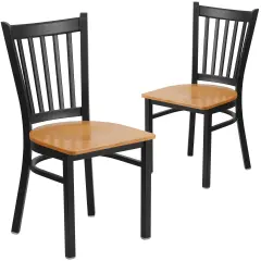 Emma and Oliver 2 Pack Vertical Back Metal Restaurant Chair Natural/BlackMetal