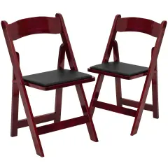 Emma and Oliver 2 Pack Wedding Party Event Wood Folding Chair with Vinyl Padded Seat Mahogany
