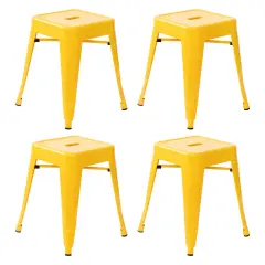 Emma and Oliver 18 Inch Table Height Indoor Stackable Metal Dining Stool-Set of 4 Yellow