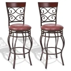 30 Inch Set of 2 Swivel Bar Stool with Curved Backrest and Footrest Brown