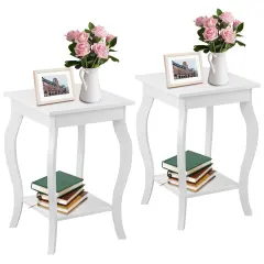 Set of 2 Accent Side Tables with Shelf White