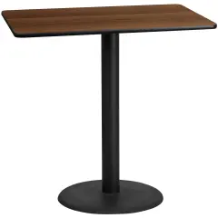 Emma and Oliver 30"x48" Rectangular Laminate Bar Table with 24" Round Base Walnut