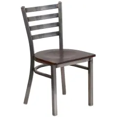 Emma and Oliver Clear Coated Ladder Back Metal Restaurant Dining Chair Walnut/ClearCoated