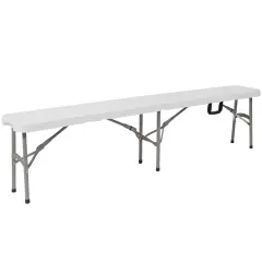 Emma and Oliver 11''W x 72"L Bi-Fold Folding Bench with Carrying Handle Granite White