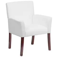 Emma and Oliver Faux Leather Executive Side Reception Chair with Mahogany Legs White