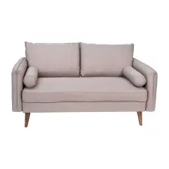 Emma and Oliver Carthage Upholstered Mid-Century Modern Pocket Spring Loveseat with Wooden Legs and Removable Back Cushions Taupe
