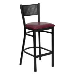Emma and Oliver Grid Back Metal Restaurant Dining Barstool BurgVYL/BlackMetal