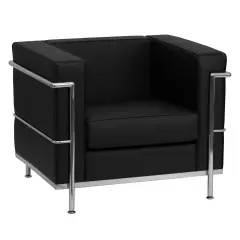 Emma and Oliver Contemporary LeatherSoft Chair with Double Bar Encasing Frame Black