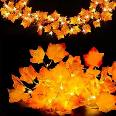 Fall Decor [2 Pack] Lighted Fall Garland, Total 16.4ft 40 LED Thanksgiving Decor Halloween String Lights, Friendsgiving Gift Thanksgiving Decorations for Home Holiday Autumn Garland Indoor
