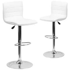 Emma and Oliver Modern Vinyl Adjustable Height Barstool with Horizontal Stitch Back, Set of 2 White