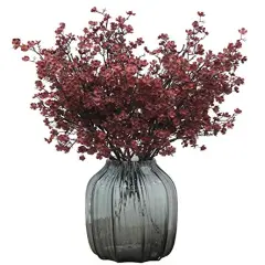 JAKY-Global Babys Breath Silk Artificial Flowers Burgundy 6 Bundle Fall Stems Fake Plants Decor Wedding Party Decoration Bouquets Real Touch DIY Home Garden (Autumn Red-6pcs)