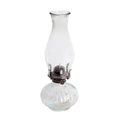 Lehman's Rayo Ellipse Oil Lamp, Indoor Non-Electric Lighting for Everyday or Emergencies, Clear Glass Font and Chimney, Silver-Plated Burner, 13 inches