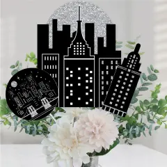 Big Dot of Happiness Nighttime City Skyline - New York Party Centerpiece Sticks - Table Toppers - Set of 15