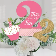 Big Dot of Happiness 2nd Birthday Girl - Two Much Fun - Second Birthday Party Centerpiece Sticks - Table Toppers - Set of 15