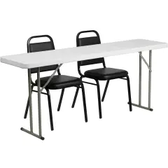Emma and Oliver 6-Foot Plastic Folding Training Table Set with 2 Trapezoidal Back Stack Chairs Black
